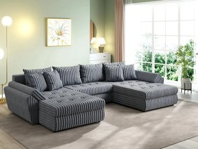 Colțar extensibil dumonde cu ladă de depozitare si sezut confortabil din spuma high-density, Loana U Ambience Grey 355x185 cm