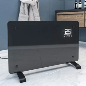 Convector electric de podea Elite GHD-20, 2000W, Panou sticla, Display LED, Termostat cu senzor electronic Timer, Negru