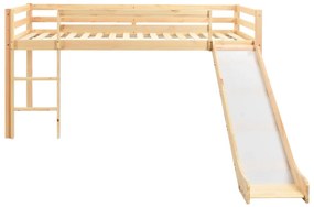 Cadru pat copii etajat cu tobogan  scara 97x208cm lemn de pin