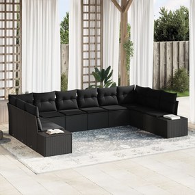 vidaXL Set de canapele pentru grădină 10 pcs Negru Rattan poli