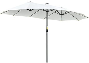 Outsunny Umbrelă dublă cu LED solar 450 x 265 cm, umbrelă cu manivelă, umbrelă ovală de balcon umbrelă de plajă rezistent la vânt stabilă umbrelă de piață umbrelă cu manivelă pentru balcon terasă grădină, Crem | Aosom Romania