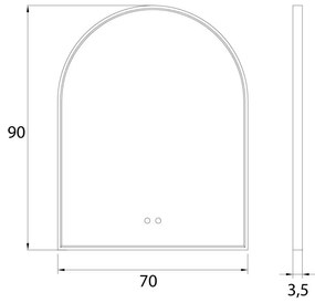 Oglinda baie cu iluminat LED MIRROR Auriu 90x70cm