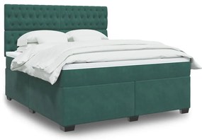 vidaXL Pat box spring cu saltea, verde închis, 180x200 cm, catifea
