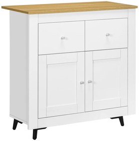 HOMCOM Mobilier de depozitare bufet cu dulap cu uși și 2 sertare, pentru living, sufragerie, dim. 78 x 35 x 80 cm, alb | Aosom Romania