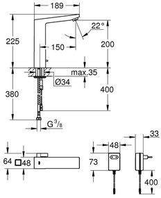 GROHE EUROCUBE E 36440000 - Baterie electronică pentru lavoar cu senzor infraroșu, DN 15, crom