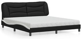 vidaXL Pat cu saltea, alb și negru, 180x200 cm, piele ecologică