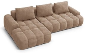 Colțar maro deschis extensibil/cu spațiu de depozitare cu tapițerie din catifea (cu colț pe partea stângă/cu șezlong) Linz – Cosmopolitan Design