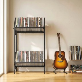 HOMCOM Organizator CD-uri pentru 50 CD-uri, Organizator Viniluri 2 Niveluri din Metal pentru DVD-uri, Cărți, Albume, Negru | Aosom Romania