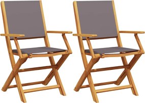 vidaXL Scaune de grădină 2 buc., antracit, lemn masiv acacia și textil