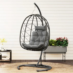 Outsunny Fotoliu suspendat Outdoor Fotoliu suspendat Egg Chair, rezistent la intemperii, incl. perne, 102 cm x 102 cm x 195 cm, Gri închis | Aosom Romania