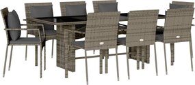 vidaXL Set mobilier grădină cu perne, 9 piese, gri, poliratan