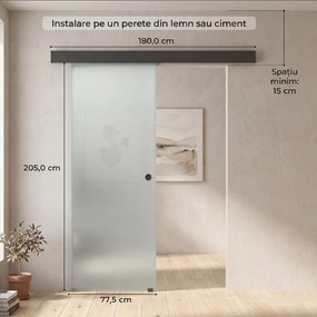 HOMCOM Ușă Glisantă de Interior din Sticlă Temperată Sablată cu Șină Silențioasă, Ghidaj, Kit Feronerie, Transparentă | Aosom Romania