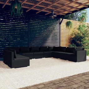 3102432 vidaXL Set mobilier de grădină cu perne, 10 piese, negru, poliratan