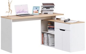 HOMCOM Birou cu Blat Extensibil pentru PC și Bibliotecă, 140x117x76 cm, Alb | Aosom Romania