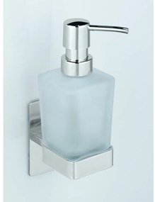 Dozator de săpun lichid argintiu lucios autoadeziv din sticlă 200 ml Genova – Wenko