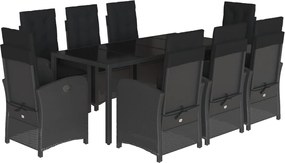 vidaXL Set mobilier de grădină cu perne, 9 piese, negru, poliratan