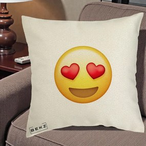 Perna Decorativa Emoji Inimi in Ochi, 40x40 cm, Ecru, Husa Detasabila, Perna Inclusa, BEKZ®