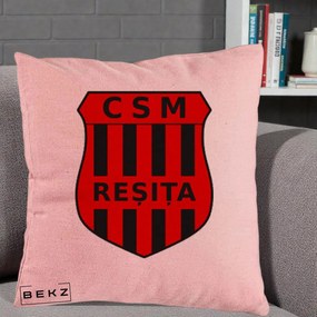 Perna Personalizata CSM Resita Fotbal, 40x40 cm, Roz, Husa Detasabila, Perna Inclusa, BEKZ®
