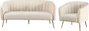 Canapea de design cu 3 locuri, ţesătură Velvet bej/gold crom-auriu, BAGY