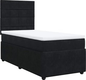 vidaXL Pat box spring cu saltea, negru, 90x200 cm, catifea
