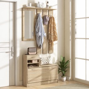 HOMCOM Set Mobilier cu 2 Rafturi Reglabile, 90x24x177 cm, Lemn Natural | Aosom Romania