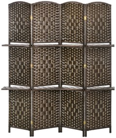 HOMCOM Paravan separator de cameră 4 panouri 160 x170 cm cu 2 rafturi, pliabil, din lemn | Aosom Romania