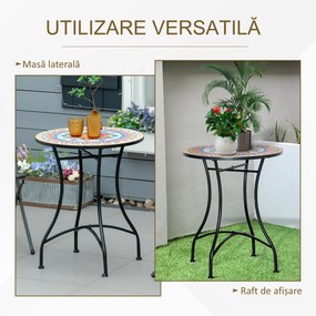 Outsunny Masa Rotunda Stil Bistro de 60 cm cu Mozaic pentru Gradina, Veranda, Exterior, Balcon, Gri | Aosom Romania