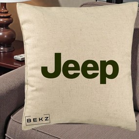 Perna Personalizata cu emblema Jeep, 40x40 cm, Bej, Husa Detasabila, Perna Inclusa, BEKZ®