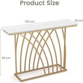 MAU23 - Masa Consola, 120 cm, masuta hol, living, dormitor - Auriu - Alb Imitatie de Marmura