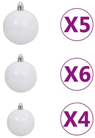 Pom de Craciun artificial cu LED-uri globuri, alb, 120 cm PVC 1, Alb si gri, 120 cm