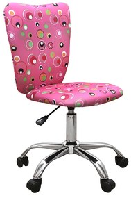 Scaun de birou pentru copii Pink Bubbles, cadru cromat, textil, roz cu model