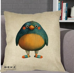 Perna Decorativa Pasare Teal cu Sosete Dunghi, 40x40 cm, Crem, Husa Detasabila, Perna Inclusa, BEKZ®