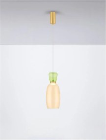 Pendul LED, Lustra design modern Pluma verde deschis/ galben