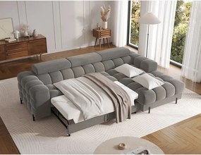 Colțar taupe extensibil/cu spațiu de depozitare cu tapițerie din catifea (cu colț pe partea dreaptă/cu șezlong) Felro – ELTAP