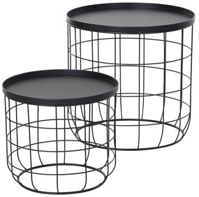 Outsunny Set 2 Piese Masuta de Cafea din Metal Negru , Φ50x50cm & Φ41.5x35.5cm