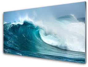 Tablou pe sticla Wave Peisaj Albastru Alb