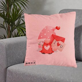 Cadou Romantic - Perna Personalizata I Love You Gnome Valentine cu Scrisoare, 40x40 cm, Roz, Husa Detasabila, Perna Inclusa, BEKZ®