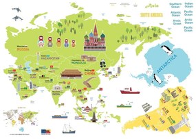 Autocolant pentru copii pentru perete 120x150 cm Giant World Map – Ambiance