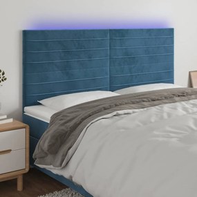 3122628 vidaXL Tăblie de pat cu LED, albastru închis, 180x5x118/128cm, catifea