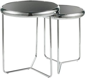 Set 2 masute cafea SCARLET II, negru/argintiu, sticla securizata/metal