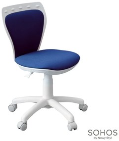 Scaun de birou pentru copii Ministyle, baza alba, textil C14, albastru/negru