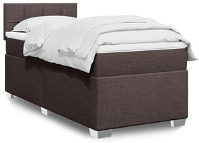 vidaXL Pat box spring cu saltea, maro închis, 90x200 cm, textil