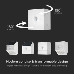 Lampă solară LED de perete cu senzor, 2,5W/3,7V, IP65, 1200 mAh, albă