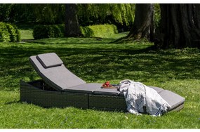 Șezlong Split, polyrattan, gri kubu, cu pernă