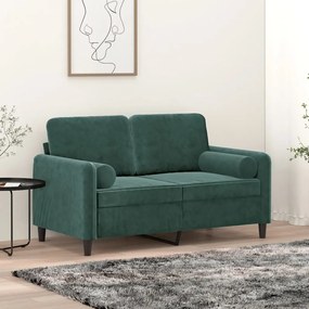 Canapea cu 2 locuri cu pernute, verde inchis, 120 cm, catifea