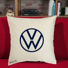 Perna Personalizata cu emblema Volkswagen, 40x40 cm, Ecru, Husa Detasabila, Perna Inclusa, BEKZ®
