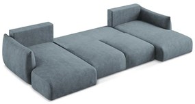 Colțar albastru extensibil cu tapițerie din chenille (în formă de "U") Leila – Makamii