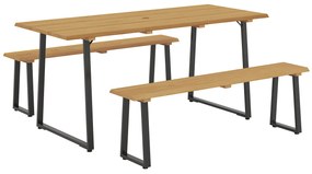 Outsunny Grup de mobilier din 3 piese din lemn pentru 6 persoane Masă de bucătărie cu 2 bănci Orificiu pentru umbrelă Masă din lemn 178 x 76 x 77 cm Lemn natural | Aosom Romania