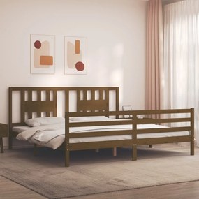 3194594 vidaXL Cadru pat cu tăblie, maro miere, 200x200 cm, lemn masiv