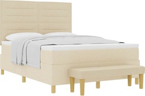 vidaXL Pat cu arcuri cu saltea cu headboard Crem 140 x 190 cm țesătură